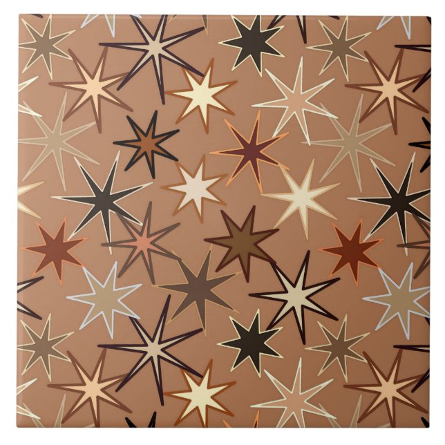 Modern Starburst Print, Coffee Brown and Beige Tile (Front)