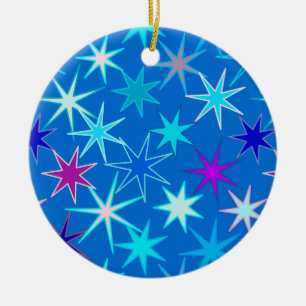 Modern Starburst Print, Deep Cerulean Blue Ceramic Ornament
