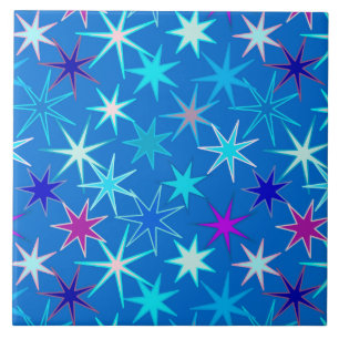 Modern Starburst Print, Deep Cerulean Blue Tile