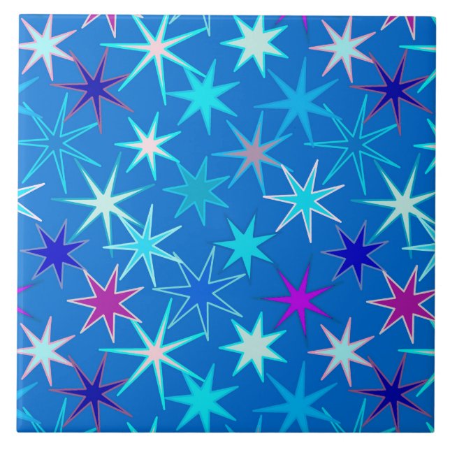 Modern Starburst Print, Deep Cerulean Blue Tile (Front)