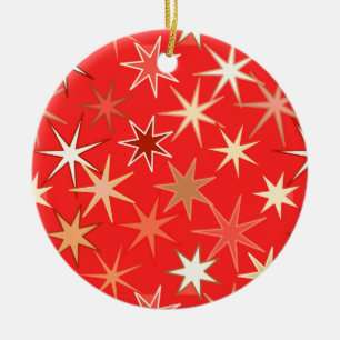 Modern Starburst Print, Deep Mandarin Orange Ceramic Ornament