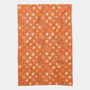 Modern Starburst Print, Deep Mandarin Orange  Kitchen Towel