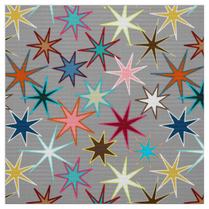 Modern Starburst Print, Jewel Colours on Grey Fabric