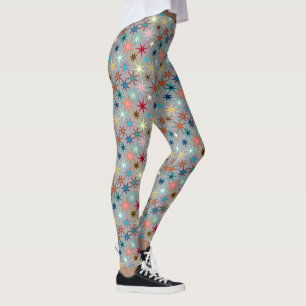 Modern Starburst Print, Jewel Colours on Grey Leggings