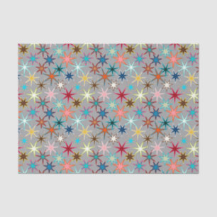 Modern Starburst Print, Jewel Colours on Grey Tissue Paper