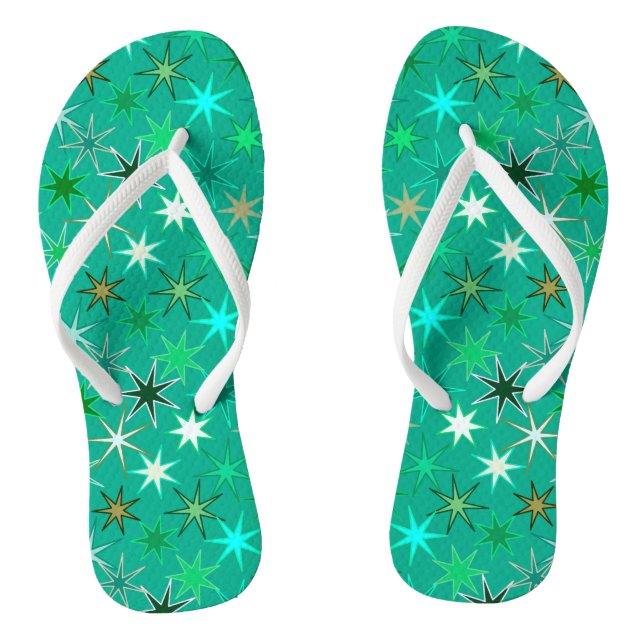 Modern Starburst Print, Turquoise and Aqua  Flip Flops (Footbed)