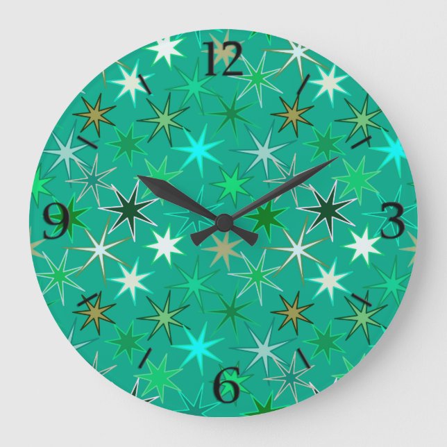 Modern Starburst Print, Turquoise and Aqua Large Clock (Front)