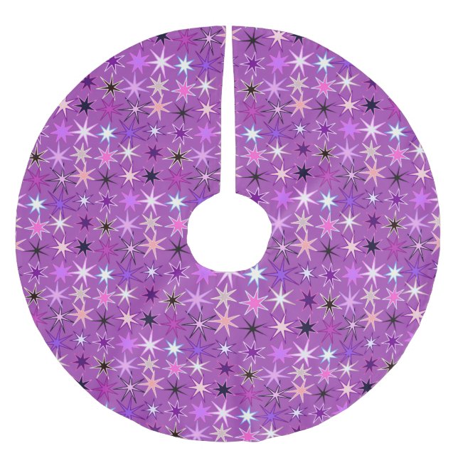 Modern Starburst Print, Violet Purple and Orchid Brushed Polyester Tree Skirt (Front)