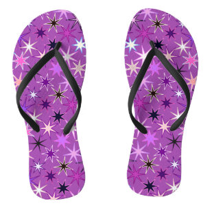 Modern Starburst Print, Violet Purple and Orchid Flip Flops