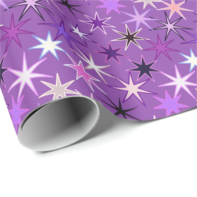 Modern Starburst Print, Violet Purple and Orchid Wrapping Paper (Roll Corner)