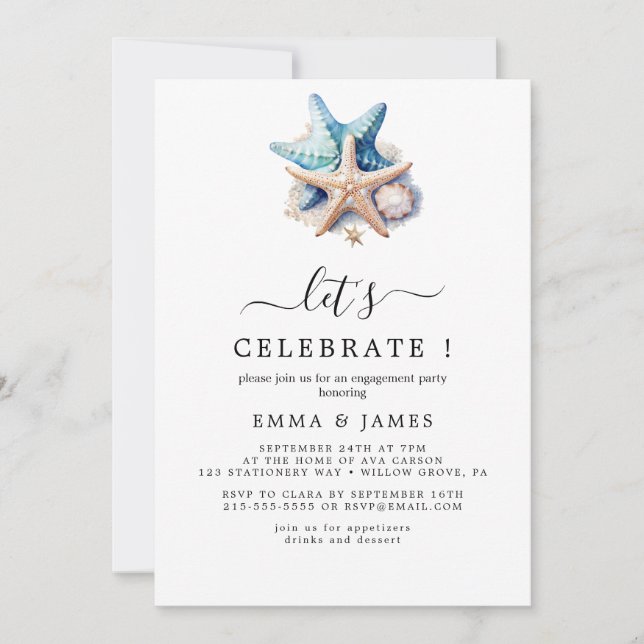 Modern Starfish Nautical  Invitation (Front)