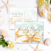 Modern Starfish Shells Ocean Beach Wedding RSVP