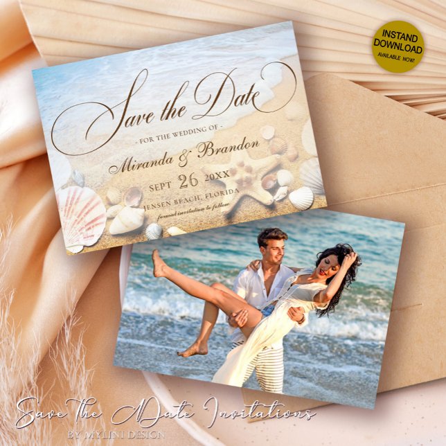 Modern Starfish Tropical Beach Save the Date Card (Creator Uploaded)