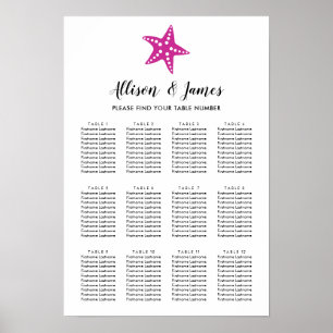 Modern Starfish Wedding Seating Chart Fuchsia Pink