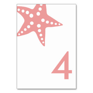 Modern Starfish Wedding Table Number Card, Pink