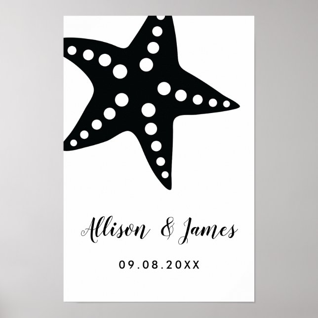 Modern Starfish Wedding Welcome Sign, Black Poster (Front)