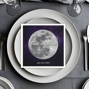 Modern Starry Night Full Moon Wedding Napkin