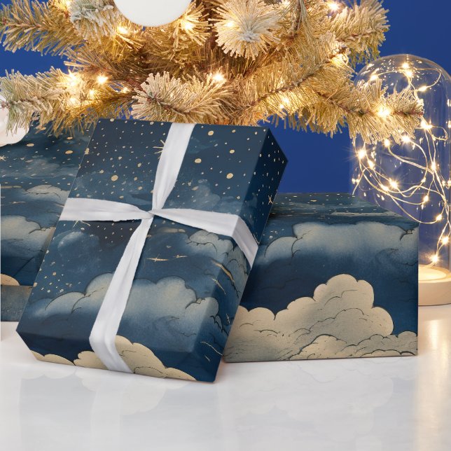 Modern Starry Night Seamless Pattern Wrapping Paper (Holidays)