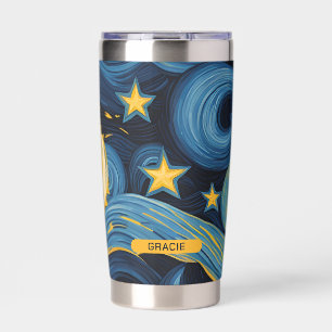 Modern Starry Night Sunflower Personalized Name Insulated Tumbler