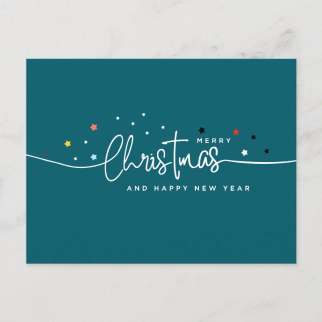 Modern Starry Night, Teal Typography Holiday Postcard (Front)