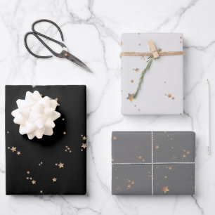 Modern Stars Minimalist Grey Black Slate Holiday Wrapping Paper Sheet