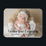 Modern Stats Name Photo Personalized Birth  Magnet<br><div class="desc">Personalized baby photo birth announcement.  Add your baby birth photo.  Add your personal information to customize.  A sweet way to introduce your new arrival to all your family and friends.  A keepsake for your refrigerator.</div>