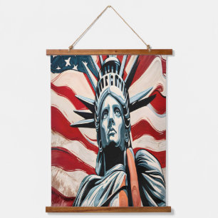 Modern Statue of Liberty with American Flag Art Hanging Tapestry