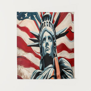 Modern Statue of Liberty with American Flag Art Tapestry