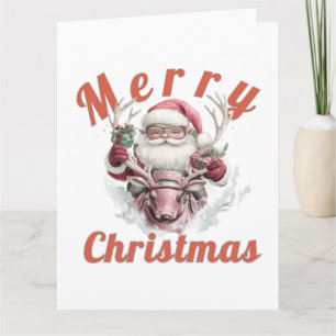 Modern Steampunk Santa and Robot Reindeer Holiday  Card