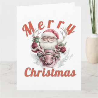 Modern Steampunk Santa and Robot Reindeer Holiday  Card