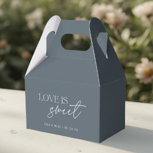 Modern Steel Blue Love is Sweet Wedding Favor Box