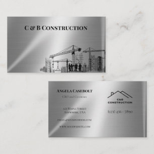 Modern Steel Metal Background Construction Company Business Card