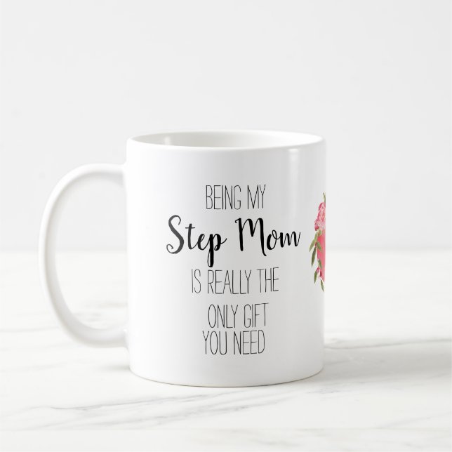Modern Step Mom only gift floral heart funny Coffee Mug (Left)