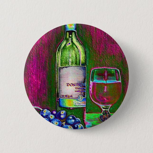Modern still life art of wine and grapes button (Front)