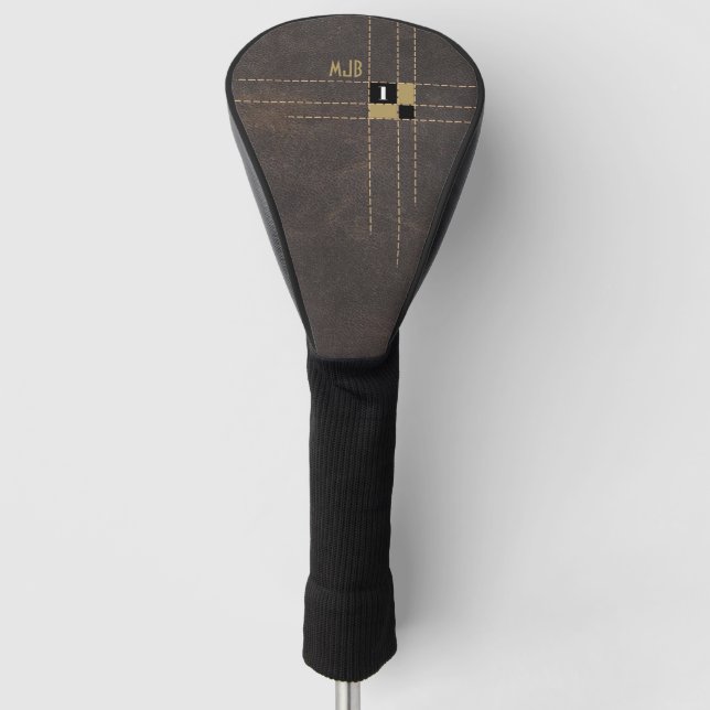 Modern Stitched Design Faux Leather Men's Driver Golf Head Cover (Front)