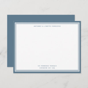 Modern Stone Blue Border Name & Address Note Card