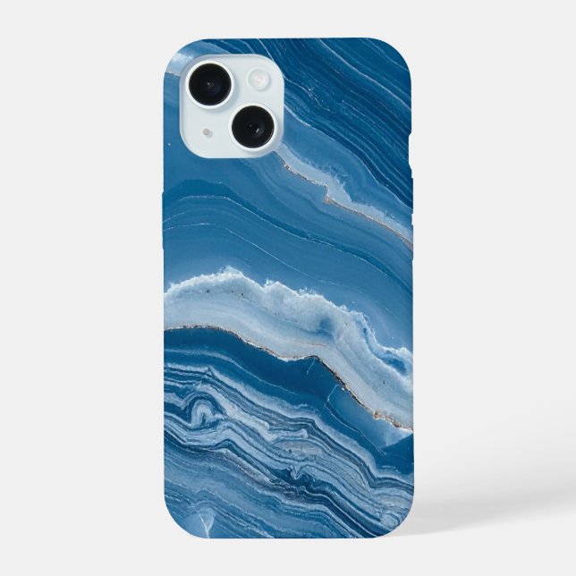 Modern Stone Dusty Blue Marble iPhone 15 Case (Back)