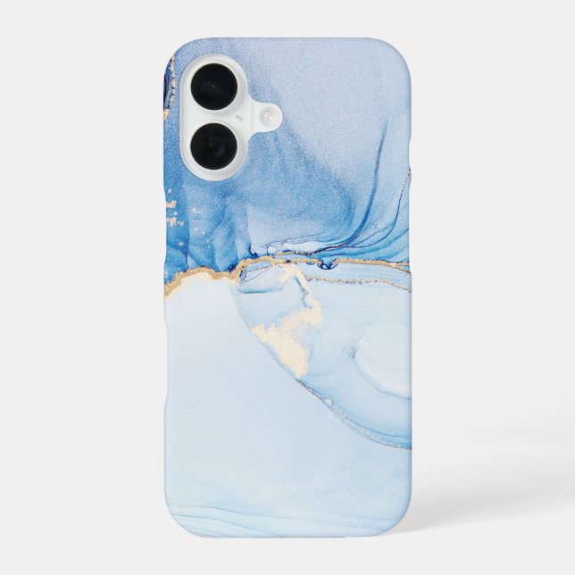 Modern Stone Dusty Blue Marble iPhone 16 Case (Back)