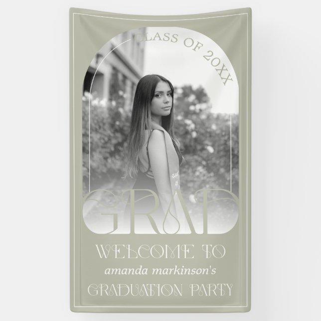 Modern Stone Grey Arch Photo Graduation Welcome  Banner (Vertical)