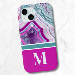 Modern Stone Initial Monogram iPhone 15 Case<br><div class="desc">Stylish Modern Teal Magenta Stone Initial Monogram iPhone 15 Case. Crystals and geodes continue to be a favourite trend! This print features and up close image of a vibrant turquoise and purple (magenta) geode stone, complete with little crystals. Add your initial to make it your own. A fun and girly...</div>