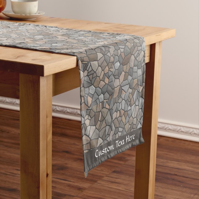 Modern Stone Rock Masonry Pattern Personalized Short Table Runner (In Situ)