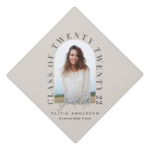 Modern stone typography photo arch graduation cap topper