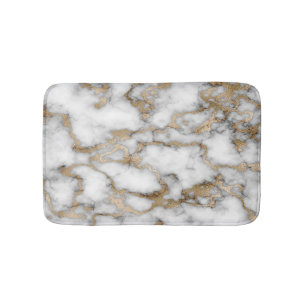 Modern Stone,White Gold Marble Pattern Bath Mat