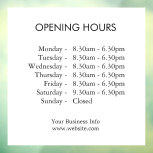 Modern Store Hours   Business Opening Times Window Cling