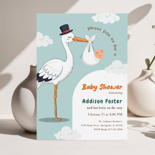 Modern Stork Special Delivery Boy Baby Shower Invitation