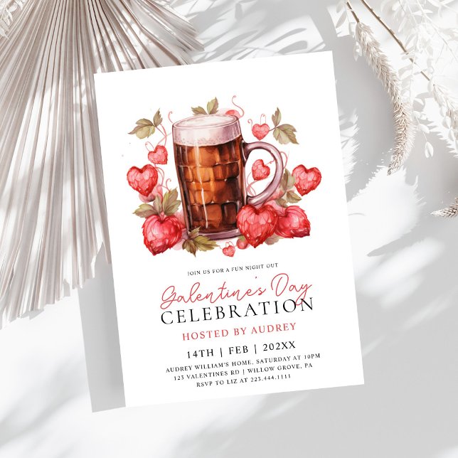 Modern Strawberries Beer Galentine's Day Party Invitation (Creator Uploaded)