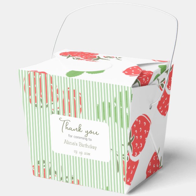 Modern strawberry and stripped pattern Birthday Favor Box (Front)