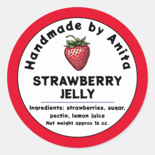 Modern Strawberry Jam  or Jelly Canning Jar Label 