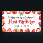 Modern Strawberry Kids First Birthday Welcome Banner<br><div class="desc">Modern Strawberry Kids First Birthday Welcome Banner</div>