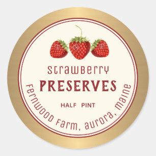 Modern Strawberry Preserves Label Metallic Gold